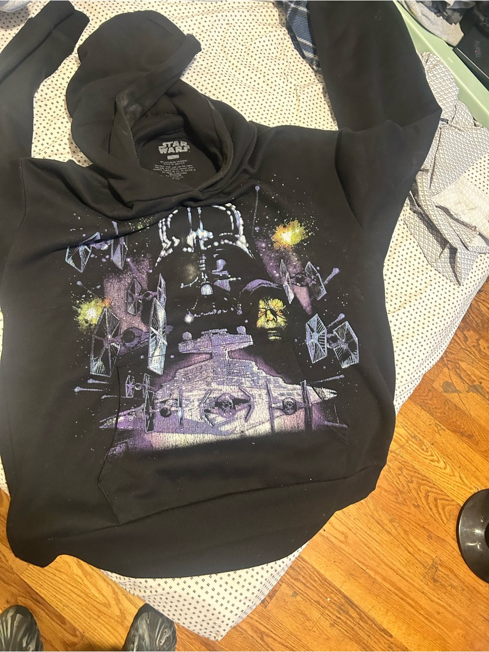 Star Wars Black Hoodie with Purple & Yellow Space Battle Graphic